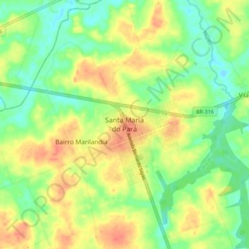 Mapa topográfico Santa Maria do Pará, altitud, relieve