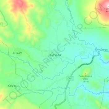 Mapa topográfico Quesada, altitud, relieve