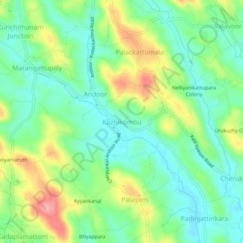 Mapa topográfico Kozhikombu, altitud, relieve