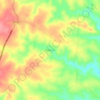 Mapa topográfico Oiticica, altitud, relieve