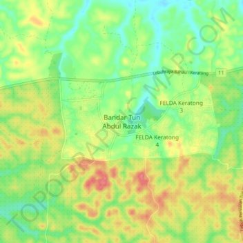Mapa topográfico Bandar Tun Abdul Razak, altitud, relieve