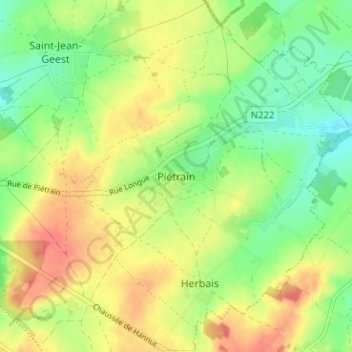 Mapa topográfico Piétrain, altitud, relieve