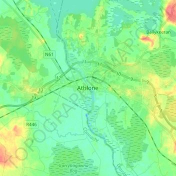 Mapa topográfico Athlone, altitud, relieve