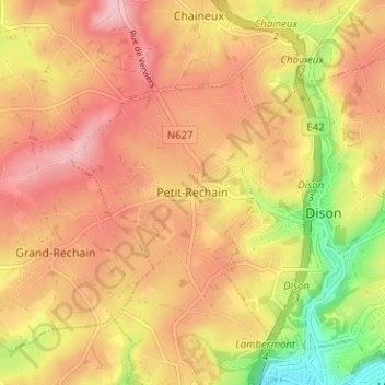 Mapa topográfico Petit-Rechain, altitud, relieve