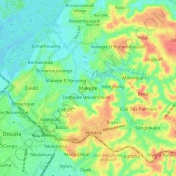 Mapa topográfico Makepe, altitud, relieve