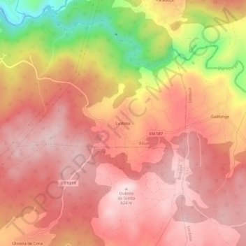 Mapa topográfico Lustosa, altitud, relieve