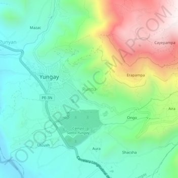 Mapa topográfico Runtu, altitud, relieve