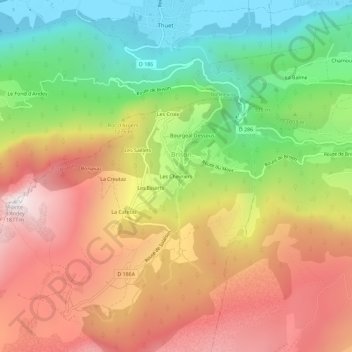 Mapa topográfico Les Chevriers, altitud, relieve