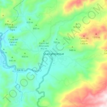 Mapa topográfico Quezaltepeque, altitud, relieve