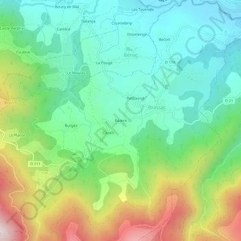 Mapa topográfico Razent, altitud, relieve