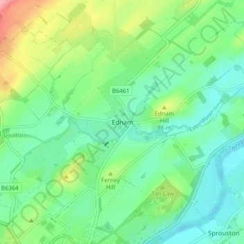 Mapa topográfico Ednam, altitud, relieve
