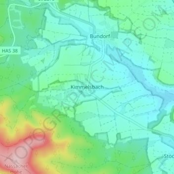 Mapa topográfico Kimmelsbach, altitud, relieve