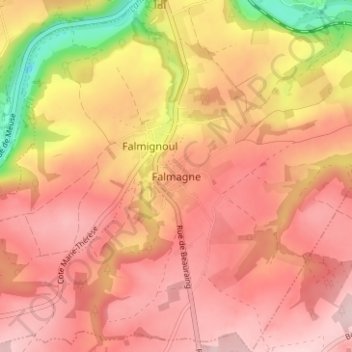 Mapa topográfico Falmagne, altitud, relieve