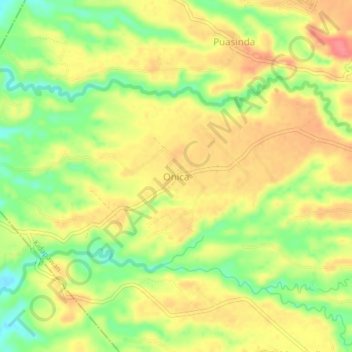 Mapa topográfico Onica, altitud, relieve