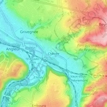Mapa topográfico Chênée, altitud, relieve
