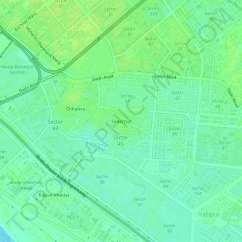 Mapa topográfico Sadarpur, altitud, relieve