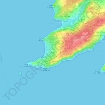 Mapa topográfico Larmor, altitud, relieve