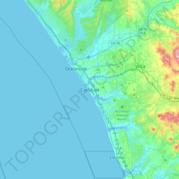 Mapa topográfico Carlsbad, altitud, relieve