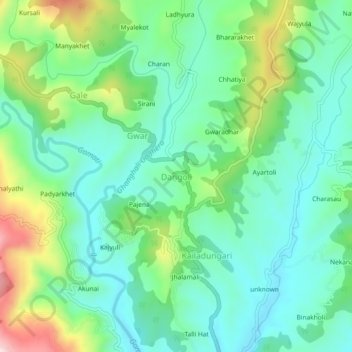 Mapa topográfico Dangoli, altitud, relieve