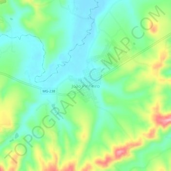 Mapa topográfico João Pinheiro, altitud, relieve