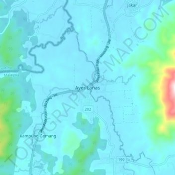 Mapa topográfico Ayer Lanas, altitud, relieve