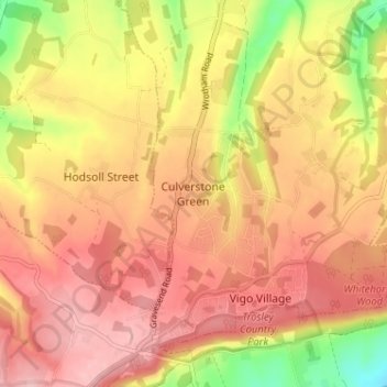 Mapa topográfico Culverstone Green, altitud, relieve