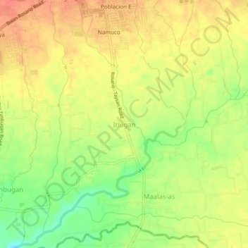 Mapa topográfico Itlugan, altitud, relieve