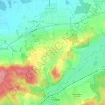 Mapa topográfico Aretsried, altitud, relieve