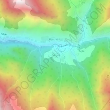 Mapa topográfico Pulga, altitud, relieve