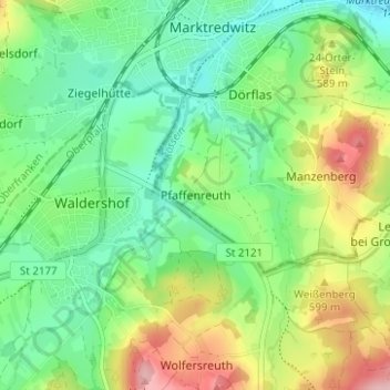 Mapa topográfico Pfaffenreuth, altitud, relieve