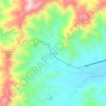 Mapa topográfico Kirang, altitud, relieve