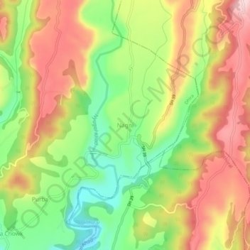 Mapa topográfico Nagni, altitud, relieve