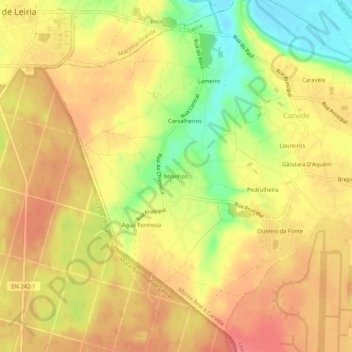Mapa topográfico Moinhos, altitud, relieve