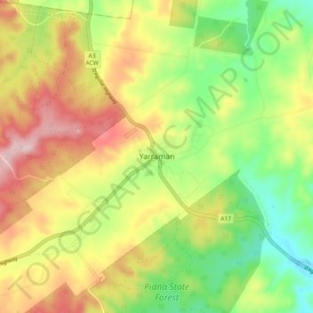 Mapa topográfico Yarraman, altitud, relieve