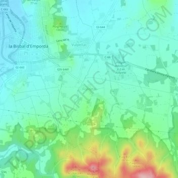 Mapa topográfico Fonteta, altitud, relieve