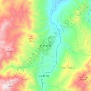 Mapa topográfico Planadas, altitud, relieve