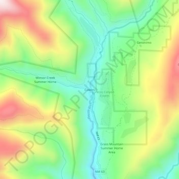 Mapa topográfico Cowles, altitud, relieve