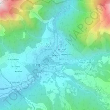 Mapa topográfico Guégnier, altitud, relieve