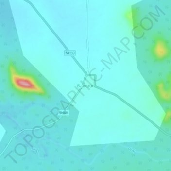 Mapa topográfico Rampur, altitud, relieve