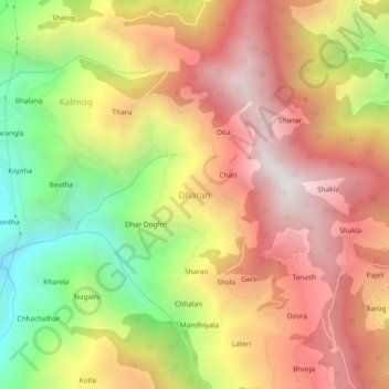 Mapa topográfico Dharan, altitud, relieve