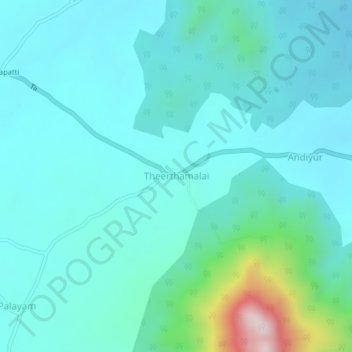 Mapa topográfico Theerthamalai, altitud, relieve