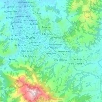 Mapa topográfico El Bambo, altitud, relieve