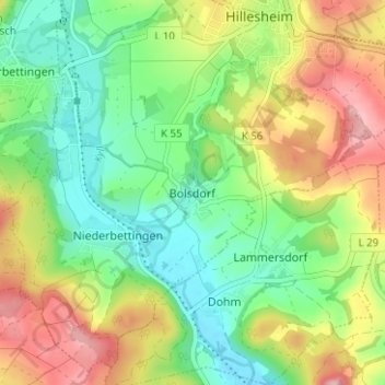 Mapa topográfico Bolsdorf, altitud, relieve