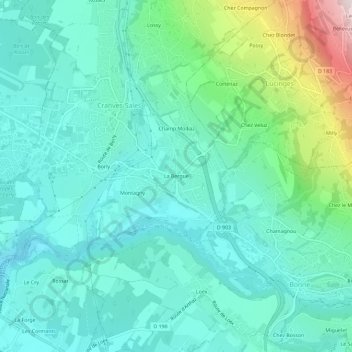Mapa topográfico La Bergue, altitud, relieve
