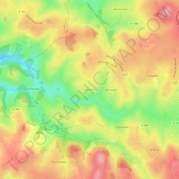 Mapa topográfico Laroche, altitud, relieve