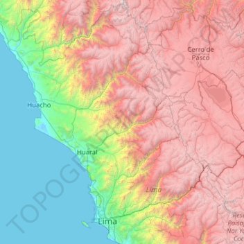 Mapa topográfico Provincia de Huaral, altitud, relieve