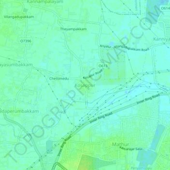 Mapa topográfico Kosappur, altitud, relieve