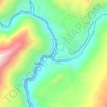 Mapa topográfico Sumdo, altitud, relieve