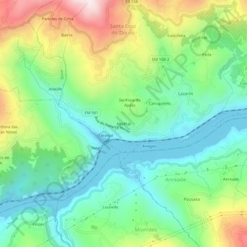Mapa topográfico Abelhal, altitud, relieve