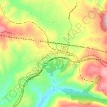 Mapa topográfico A Gudiña, altitud, relieve